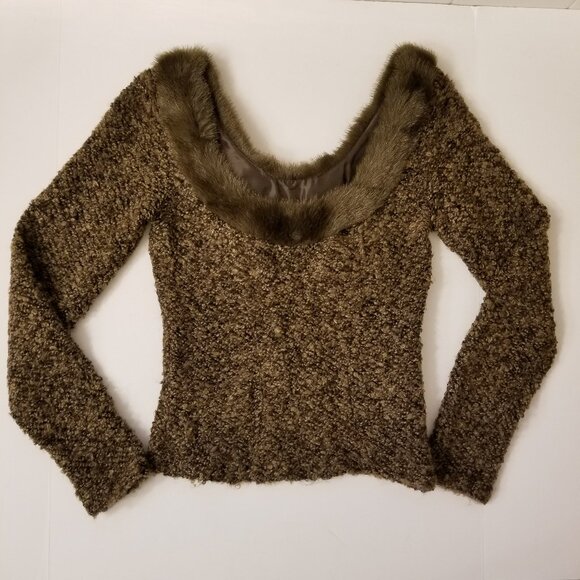 Dina Bar-El Sweaters - Dina Bar-el Stretch Knit Boucle Dressy Top with faux fur trim P Made in USA🎀❤❣